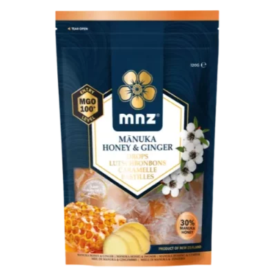 Pastilhas de mel de Manuka e gengibre